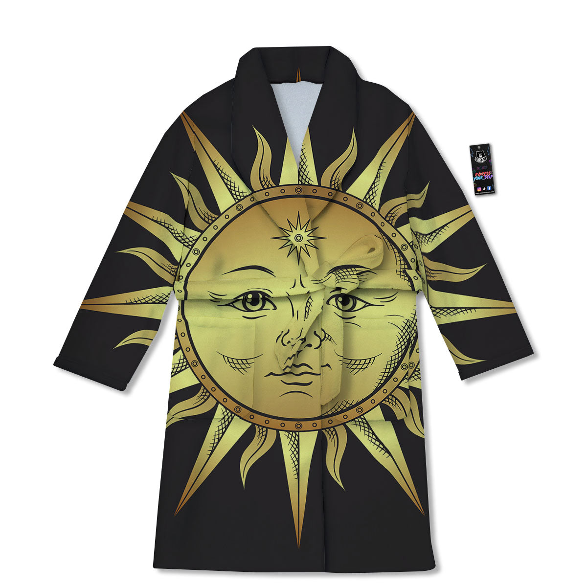 Celestial Sun Gold And Black Print Bathrobe-grizzshop