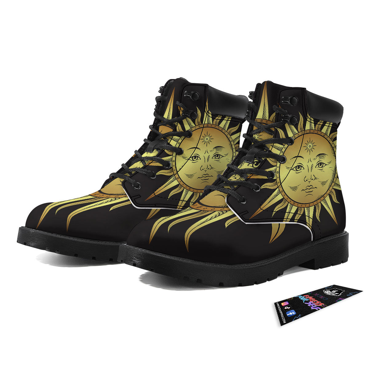 Celestial Sun Gold And Black Print Boots-grizzshop
