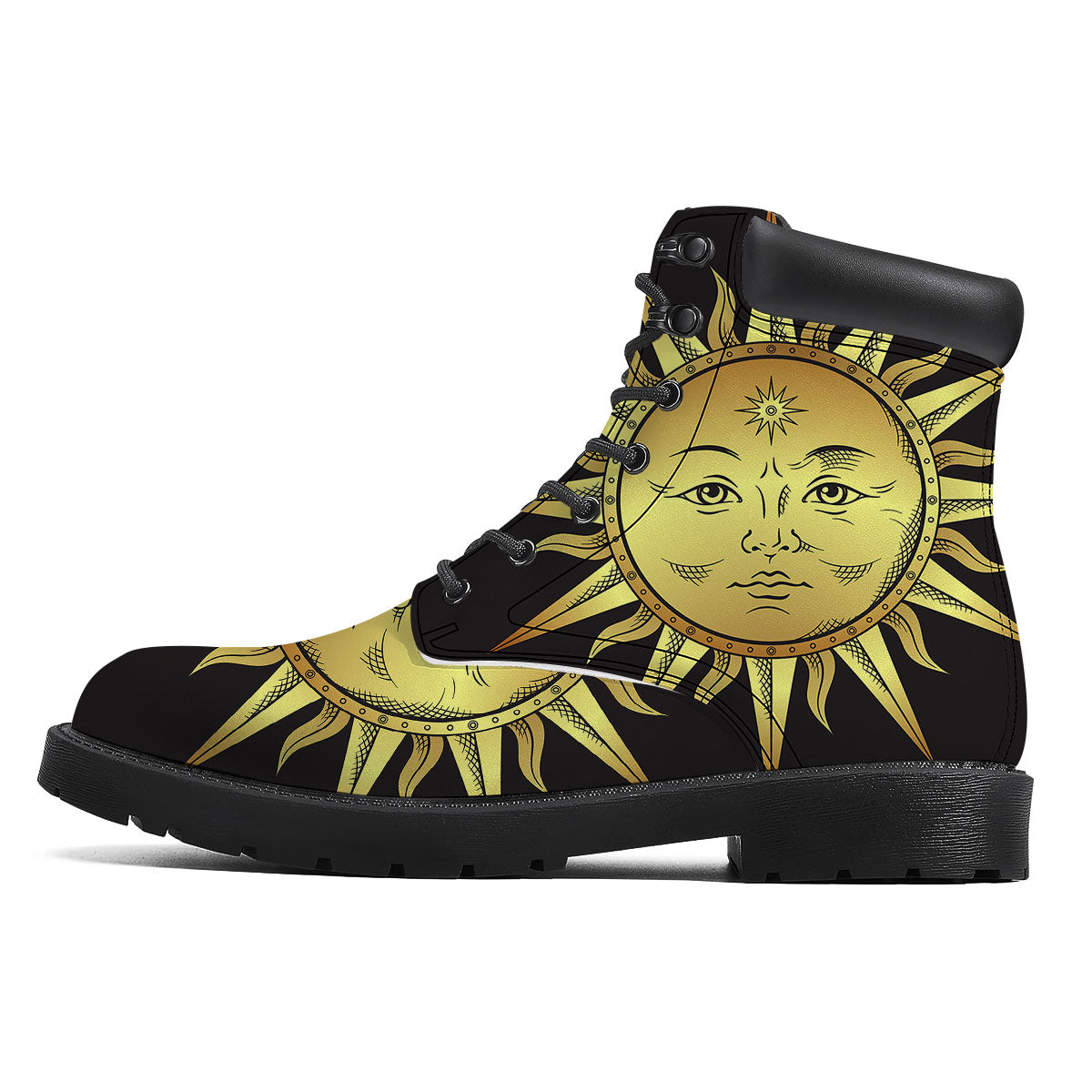 Celestial Sun Gold And Black Print Boots-grizzshop