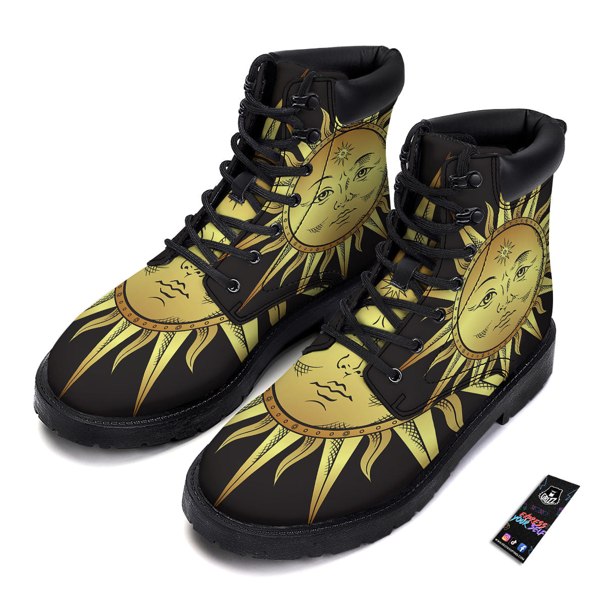 Celestial Sun Gold And Black Print Boots-grizzshop