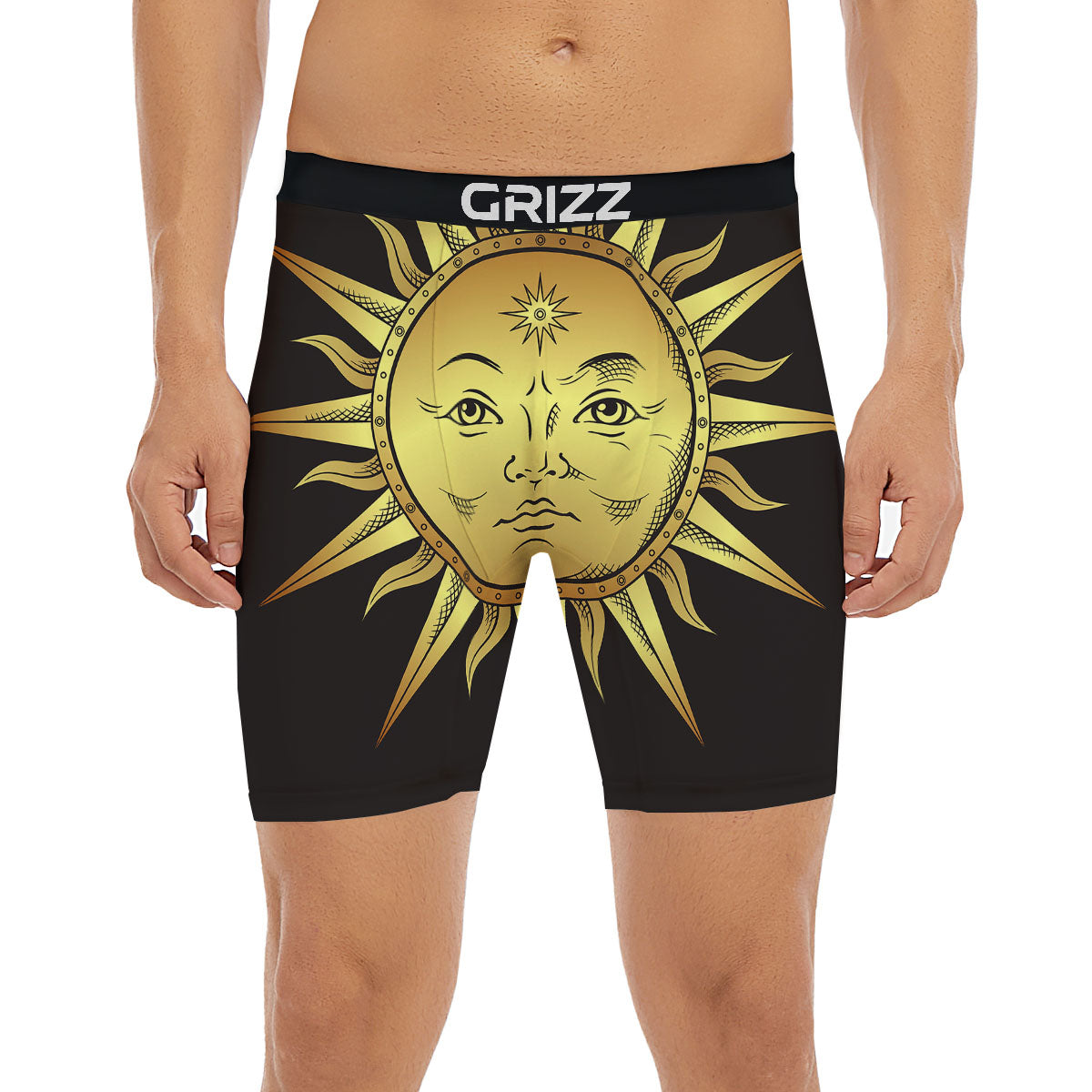 Celestial Sun Gold And Black Print Boxer Briefs-grizzshop