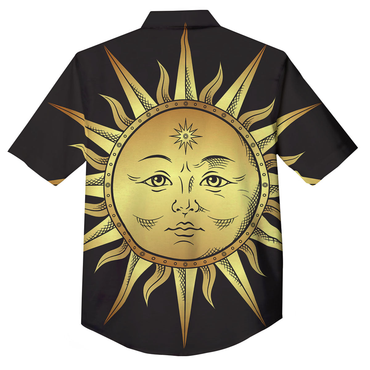 Celestial Sun Gold And Black Print Button Up Shirt-grizzshop