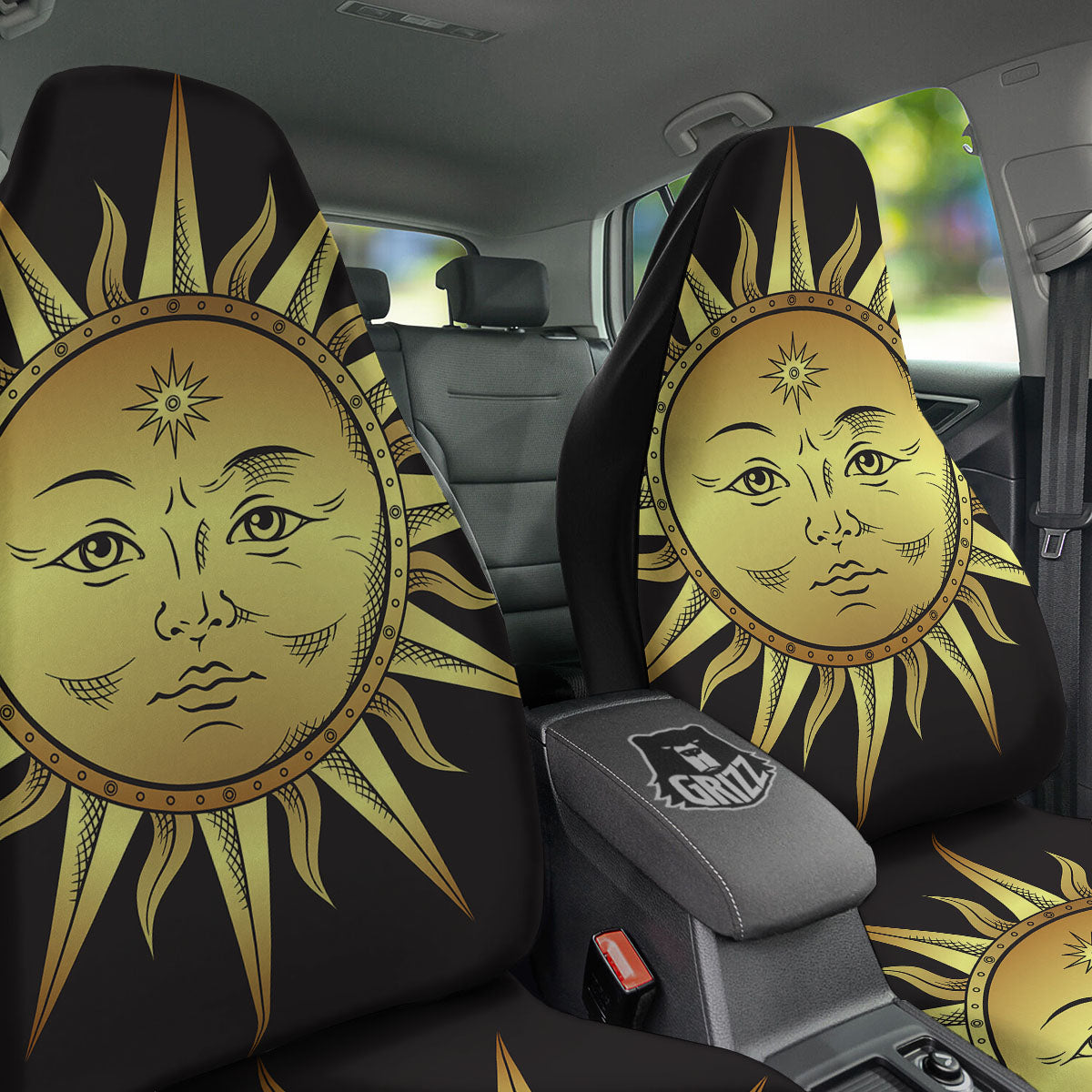 Celestial Sun Gold And Black Print Car Seat Covers-grizzshop