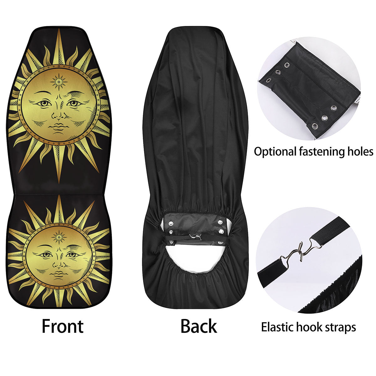 Celestial Sun Gold And Black Print Car Seat Covers-grizzshop