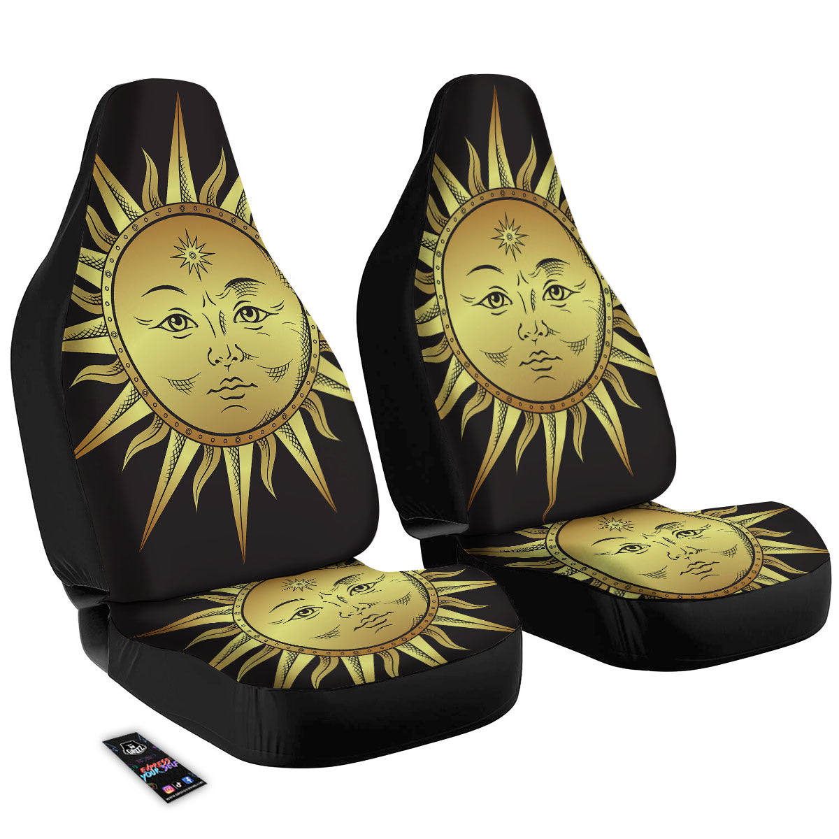 Celestial Sun Gold And Black Print Car Seat Covers-grizzshop