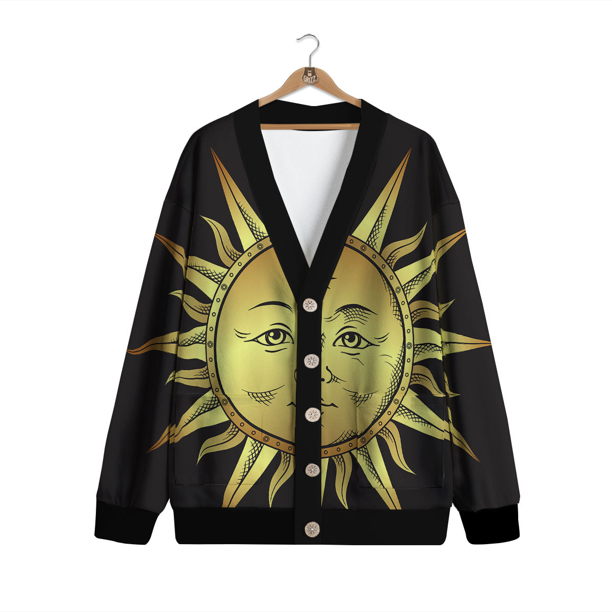 Celestial Sun Gold And Black Print Cardigan-grizzshop