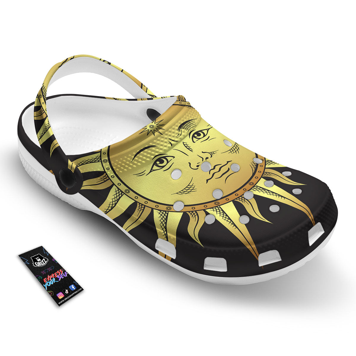 Celestial Sun Gold And Black Print Clog-grizzshop