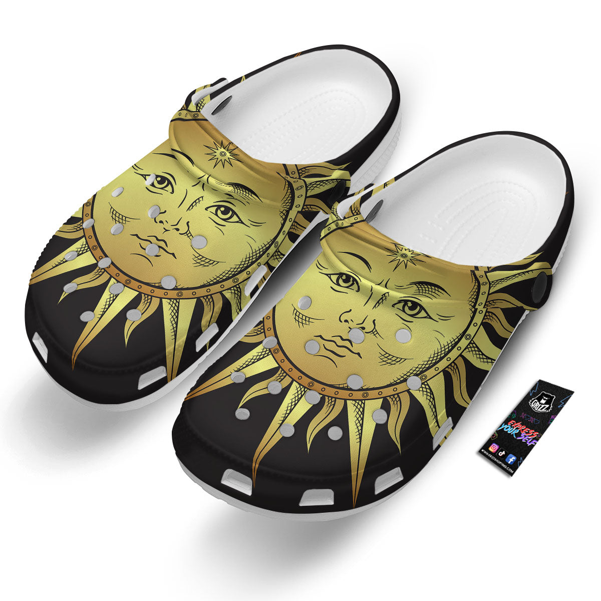 Celestial Sun Gold And Black Print Clog-grizzshop