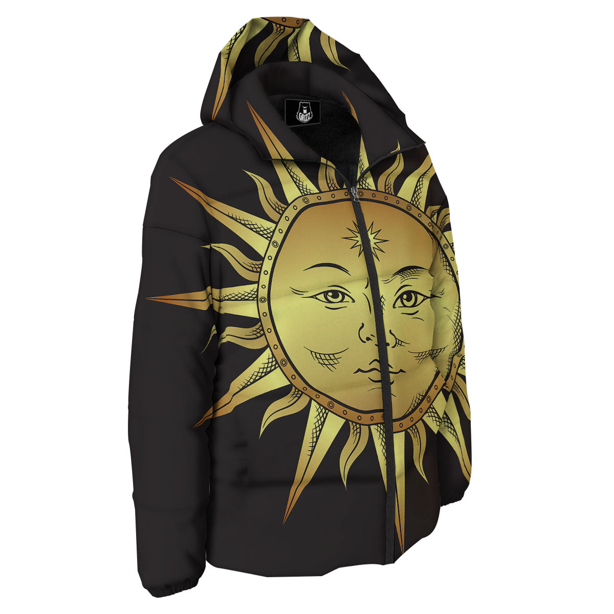 Celestial Sun Gold And Black Print Down Jacket-grizzshop