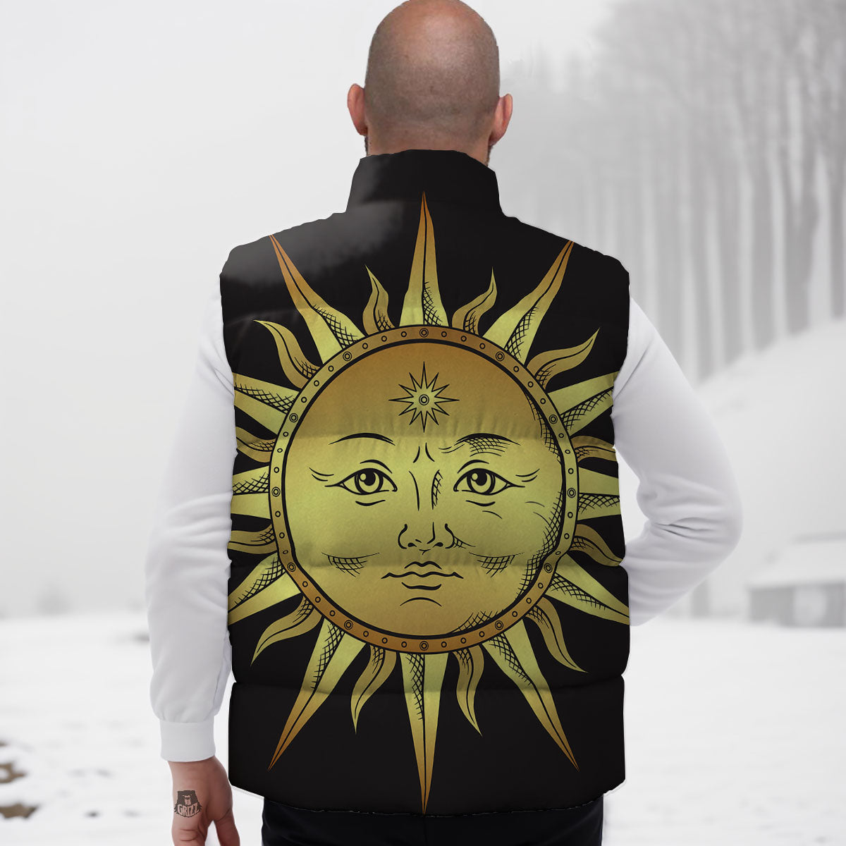 Celestial Sun Gold And Black Print Down Vest