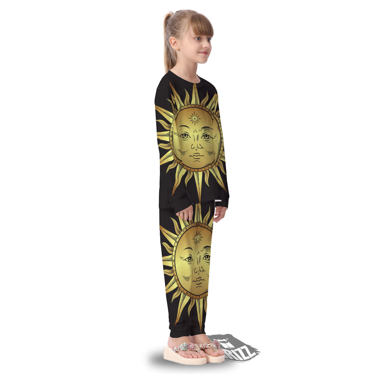 Celestial Sun Gold And Black Print Kid's Pajamas-grizzshop