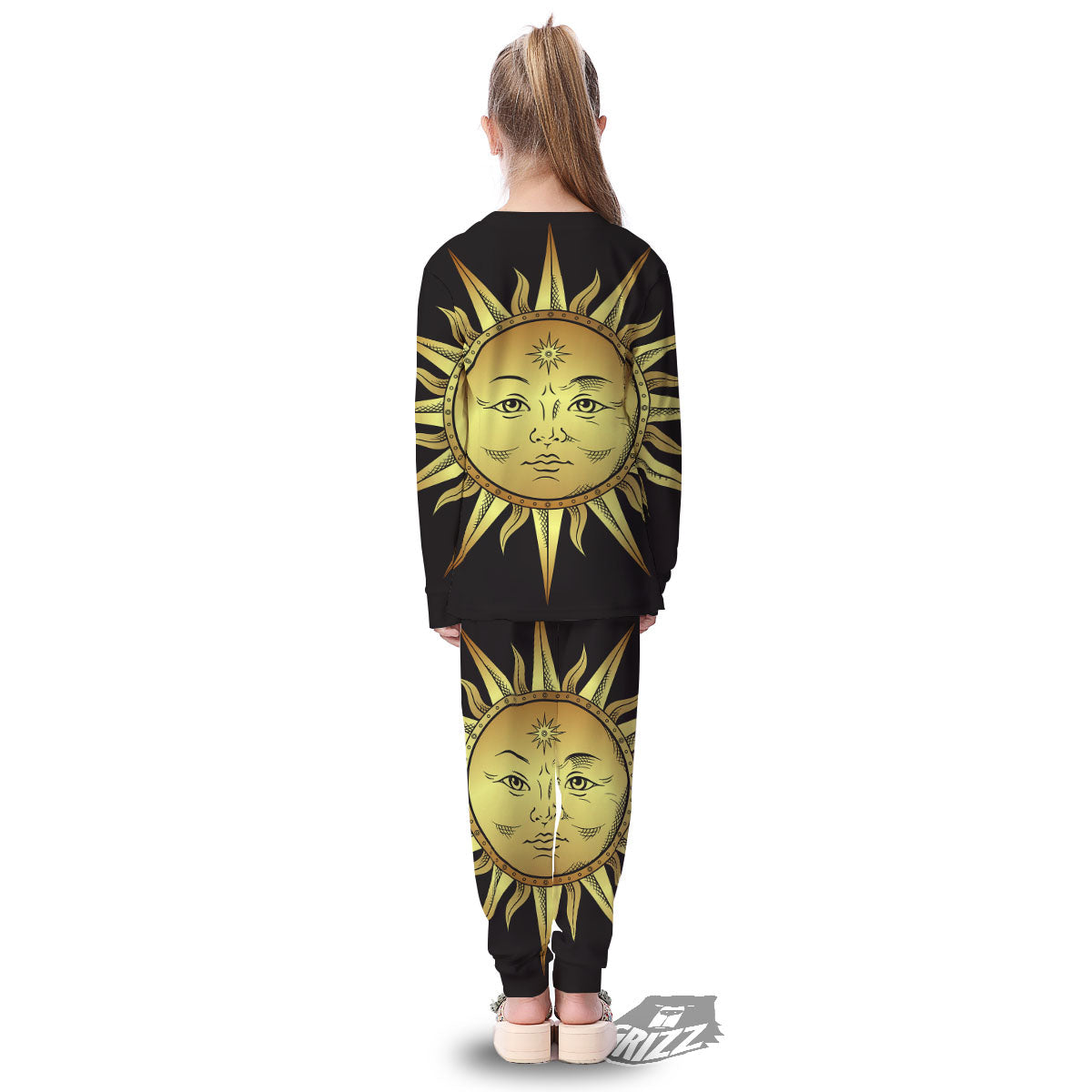 Celestial Sun Gold And Black Print Kid's Pajamas-grizzshop