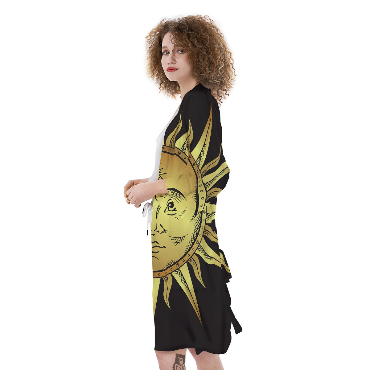 Celestial Sun Gold And Black Print Kimono-grizzshop