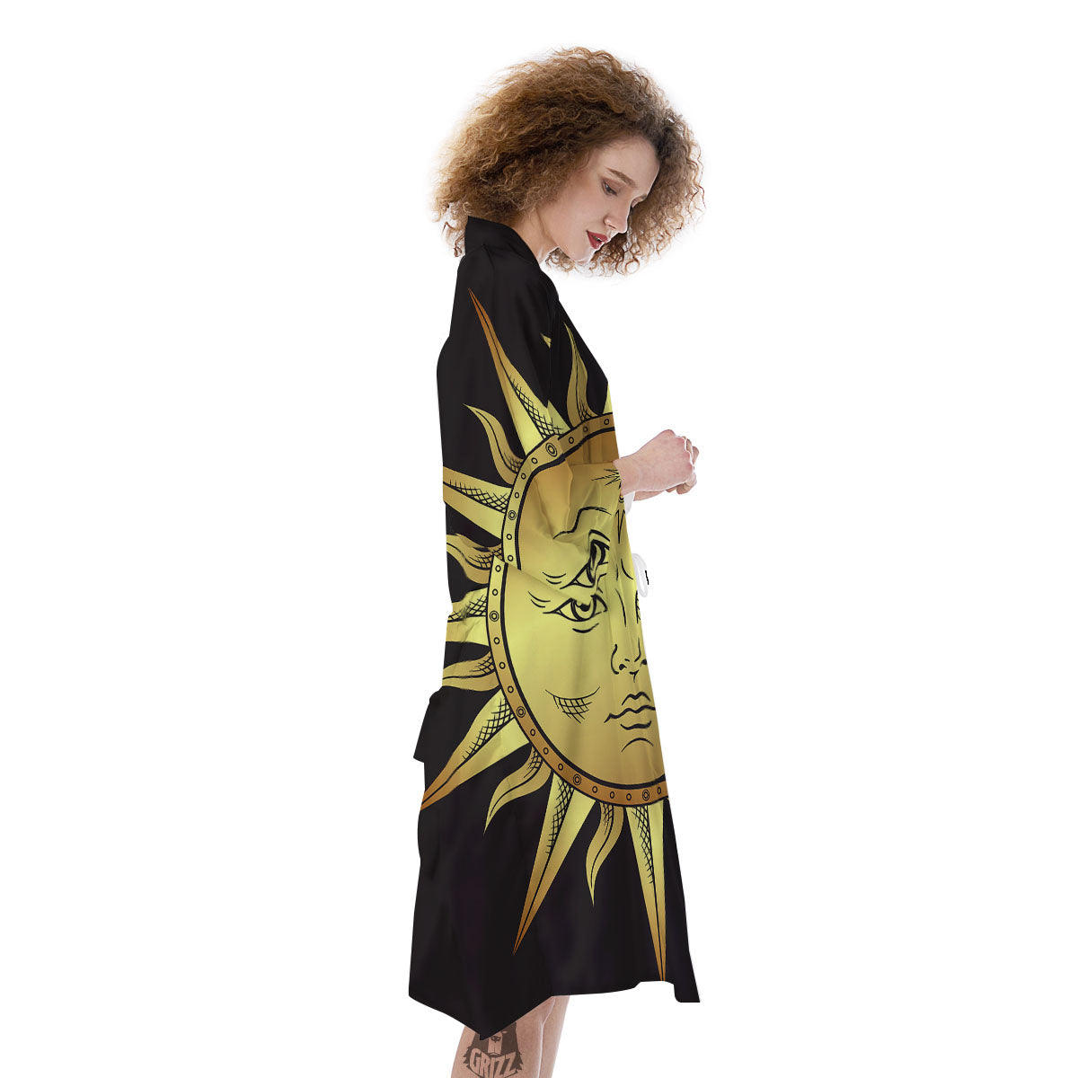 Celestial Sun Gold And Black Print Kimono-grizzshop