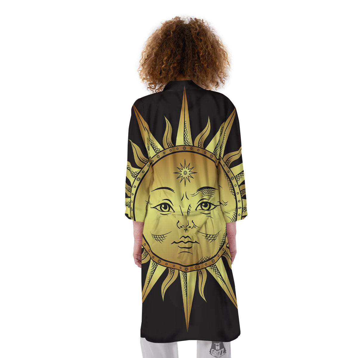 Celestial Sun Gold And Black Print Kimono-grizzshop