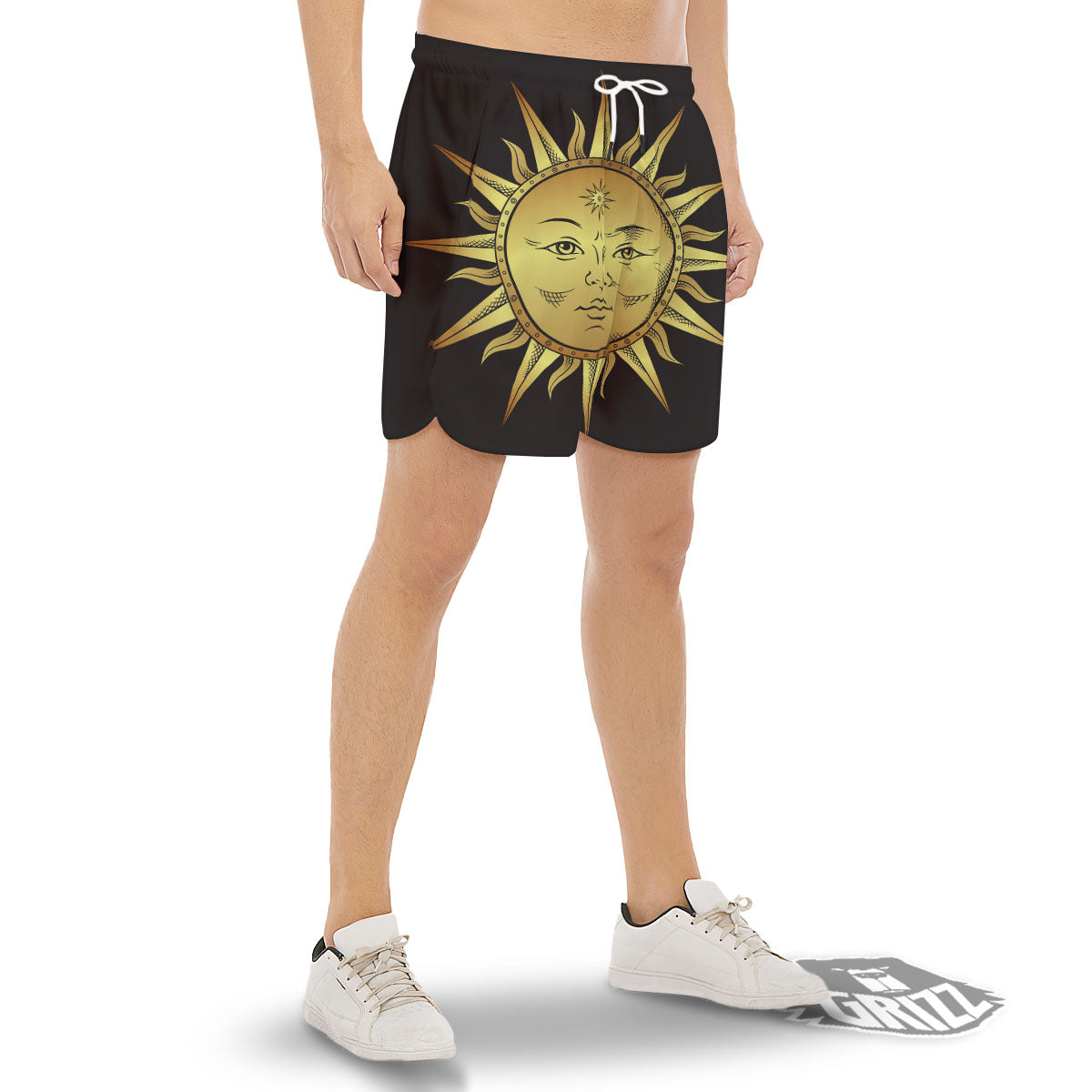 Celestial Sun Gold And Black Print Men's Gym Shorts-grizzshop