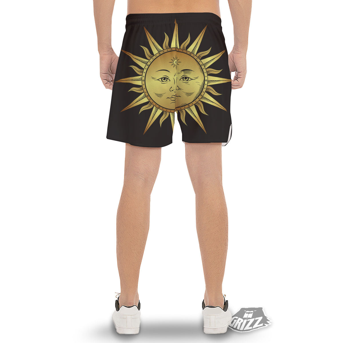 Celestial Sun Gold And Black Print Men's Gym Shorts-grizzshop