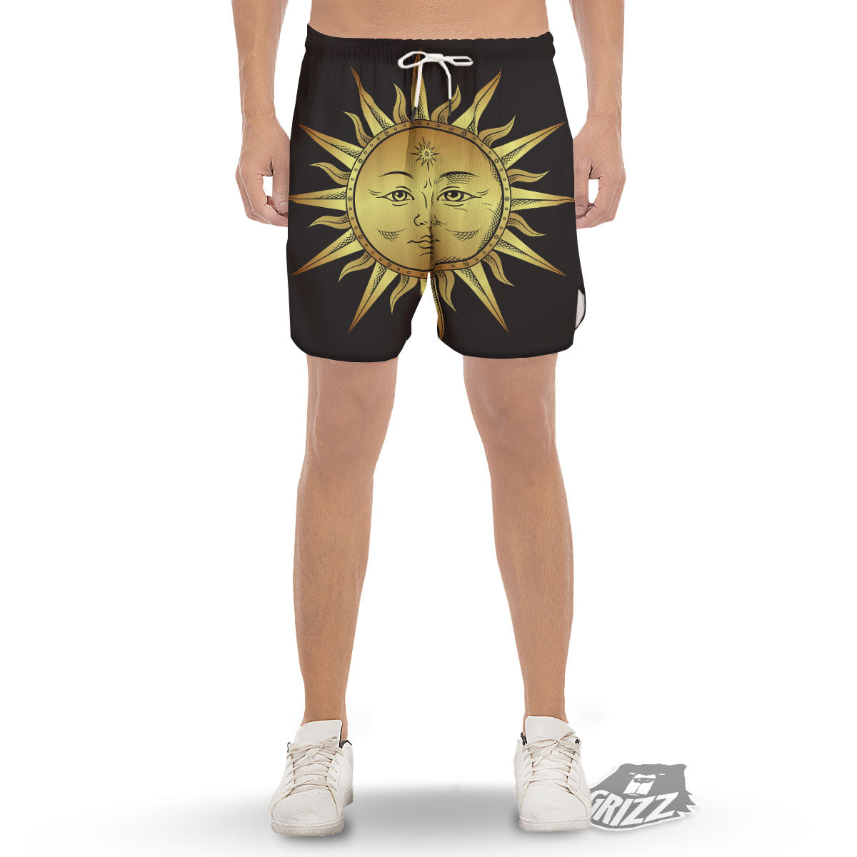 Celestial Sun Gold And Black Print Men's Gym Shorts-grizzshop