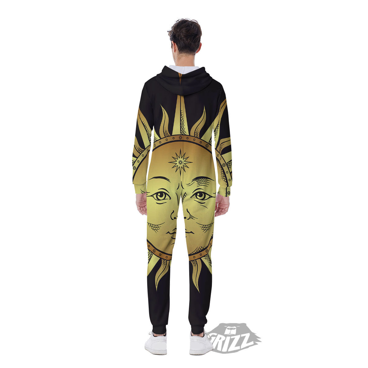 Celestial Sun Gold And Black Print Men's Jumpsuit-grizzshop
