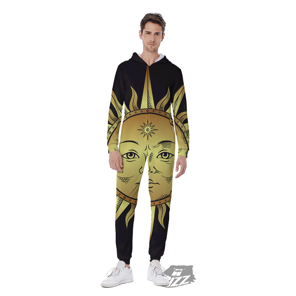 Celestial Sun Gold And Black Print Men's Jumpsuit-grizzshop