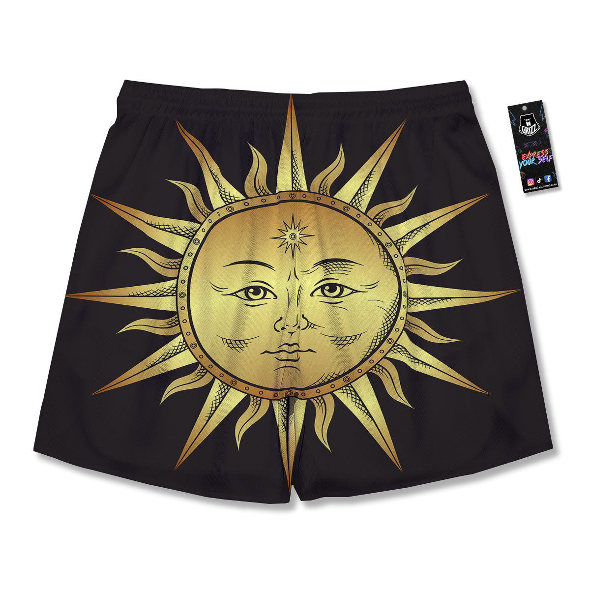 Celestial Sun Gold And Black Print Men's Running Shorts-grizzshop