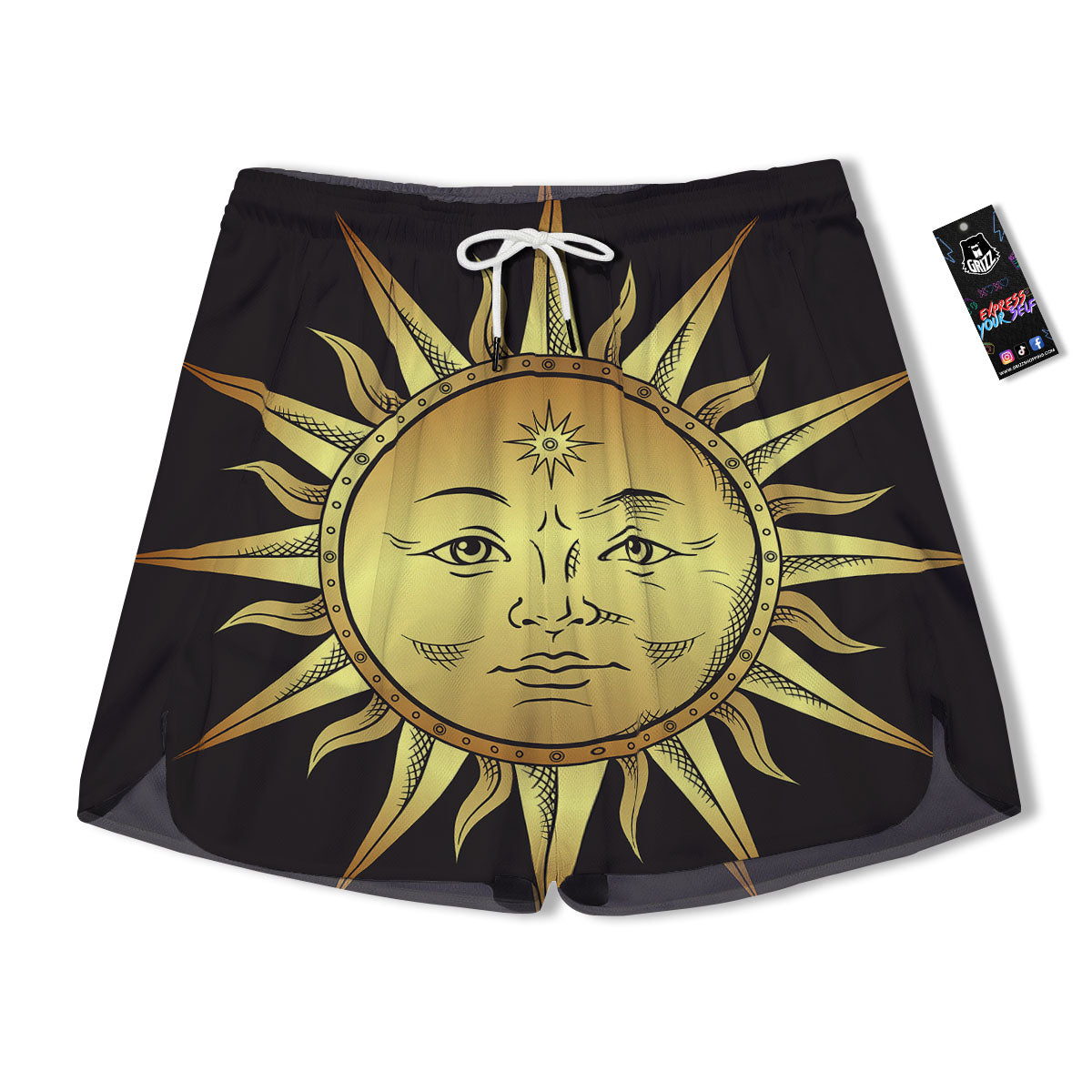 Celestial Sun Gold And Black Print Men's Running Shorts-grizzshop