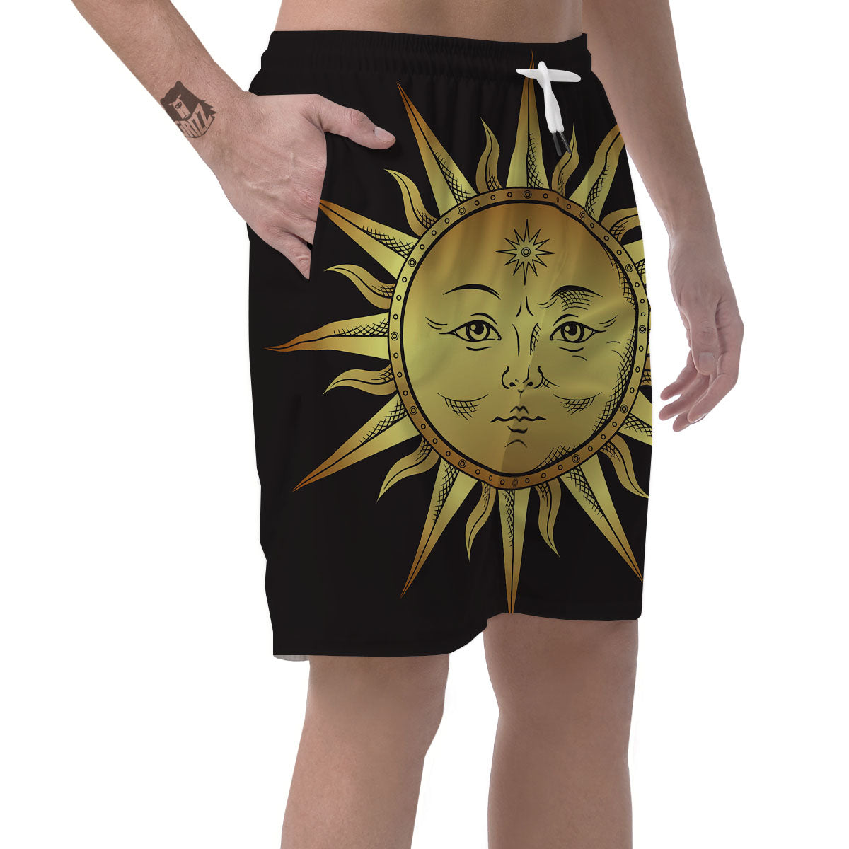 Celestial Sun Gold And Black Print Men's Shorts-grizzshop