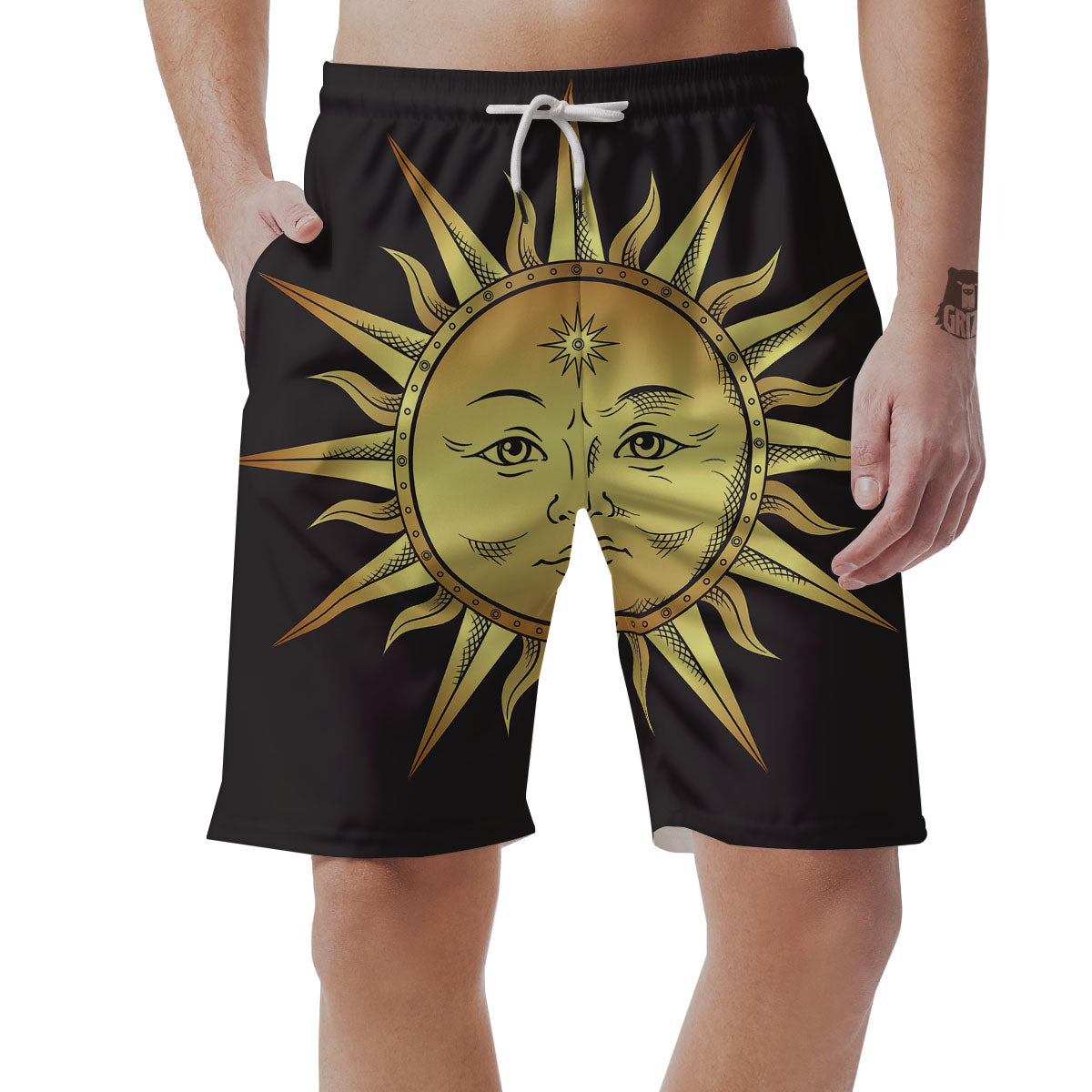 Celestial Sun Gold And Black Print Men's Shorts-grizzshop