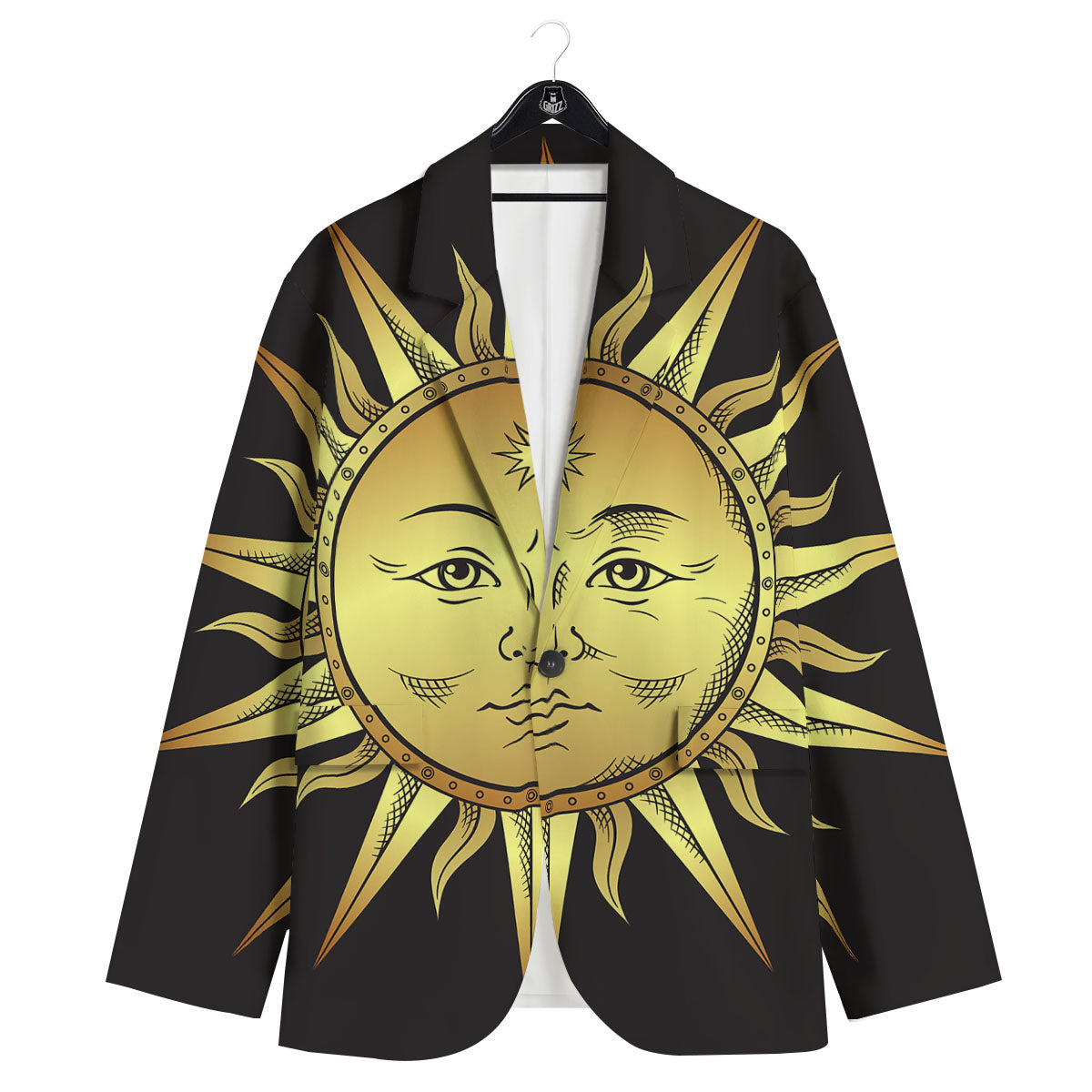 Celestial Sun Gold And Black Print Men's Sport Coat-grizzshop