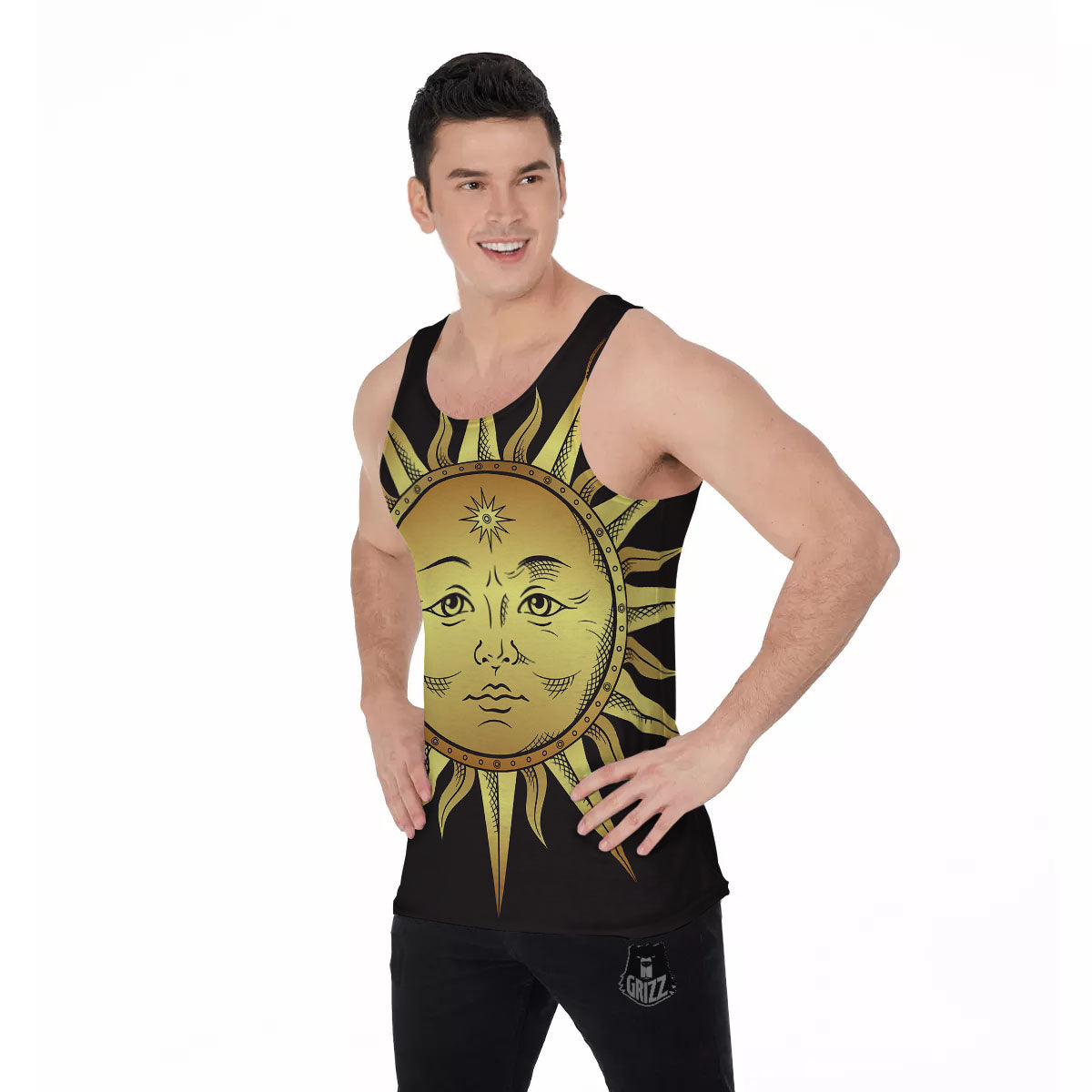 Celestial Sun Gold And Black Print Men's Tank Top-grizzshop