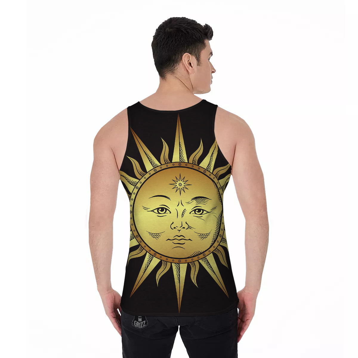 Celestial Sun Gold And Black Print Men's Tank Top-grizzshop