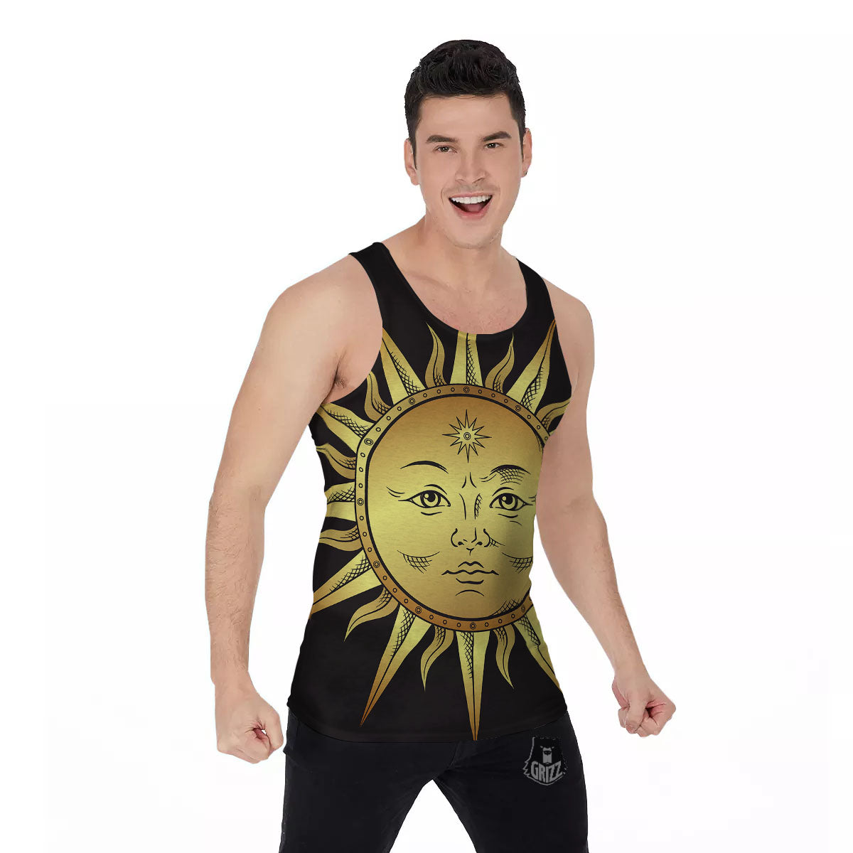 Celestial Sun Gold And Black Print Men's Tank Top-grizzshop