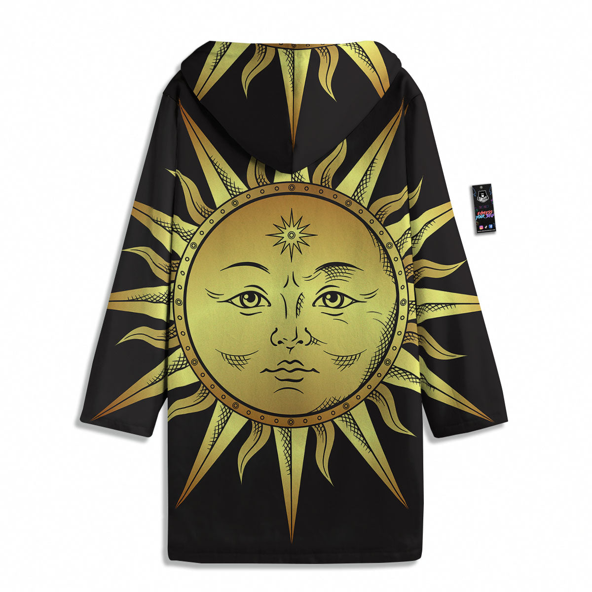 Celestial Sun Gold And Black Print Men's Windbreaker Jacket-grizzshop