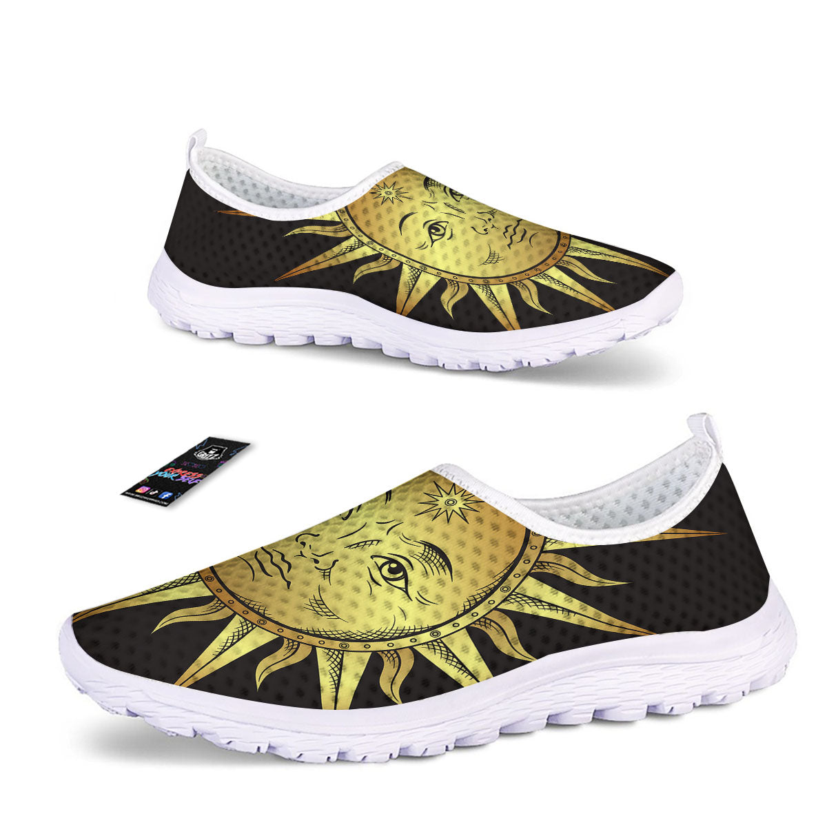 Celestial Sun Gold And Black Print Nurse Shoes-grizzshop