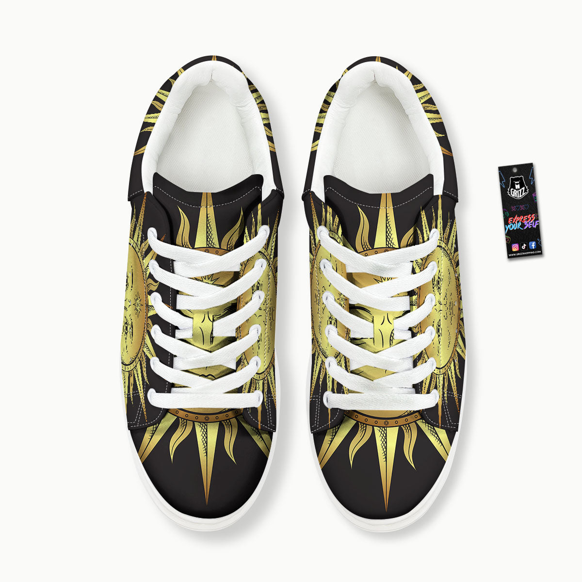 Celestial Sun Gold And Black Print Platform Shoes-grizzshop