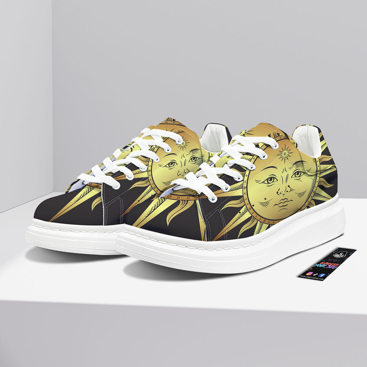 Celestial Sun Gold And Black Print Platform Shoes-grizzshop