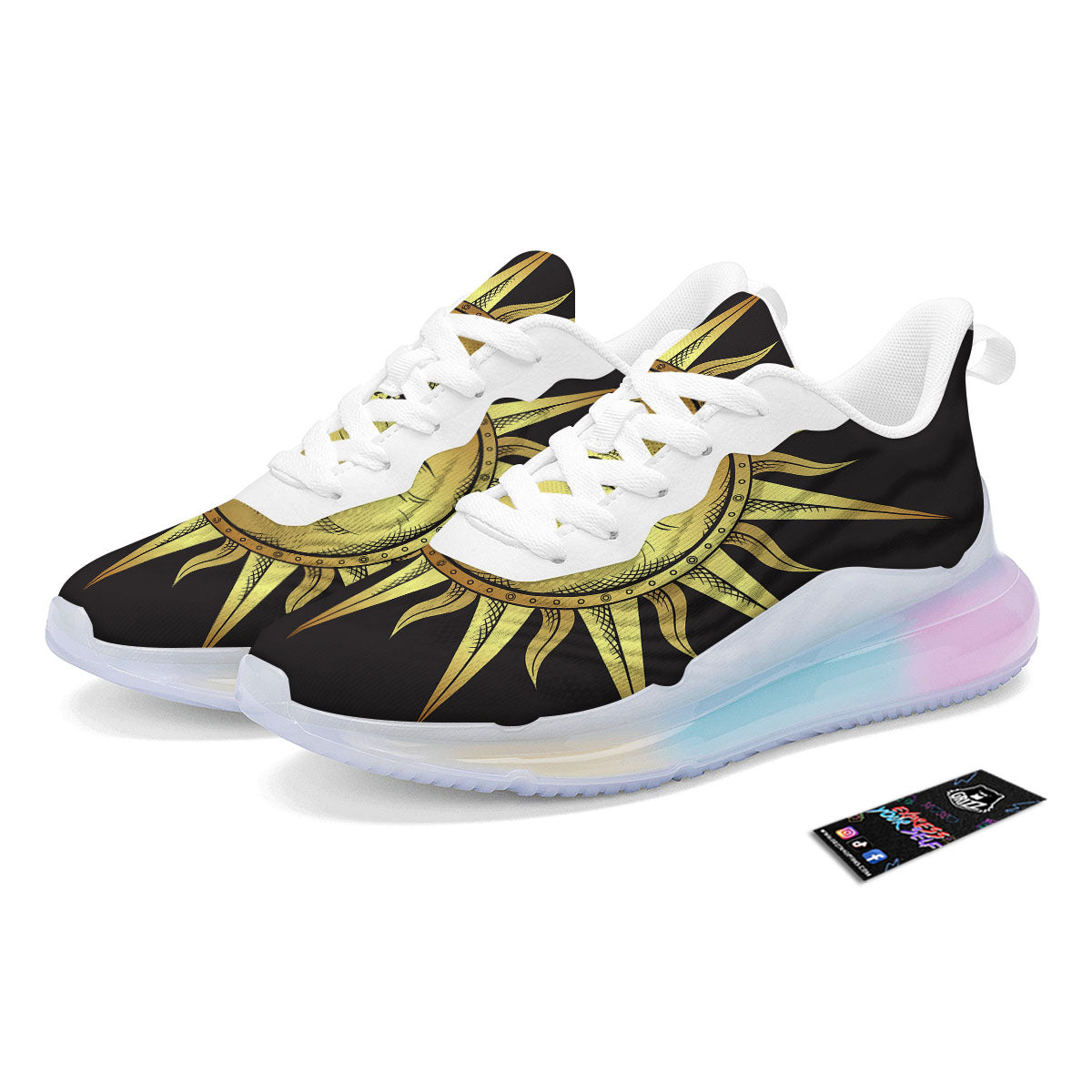 Celestial Sun Gold And Black Print Running Sneakers-grizzshop