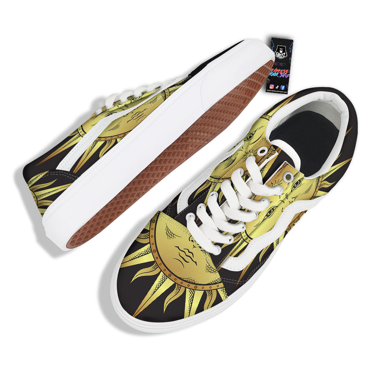 Celestial Sun Gold And Black Print Skate Shoes-grizzshop