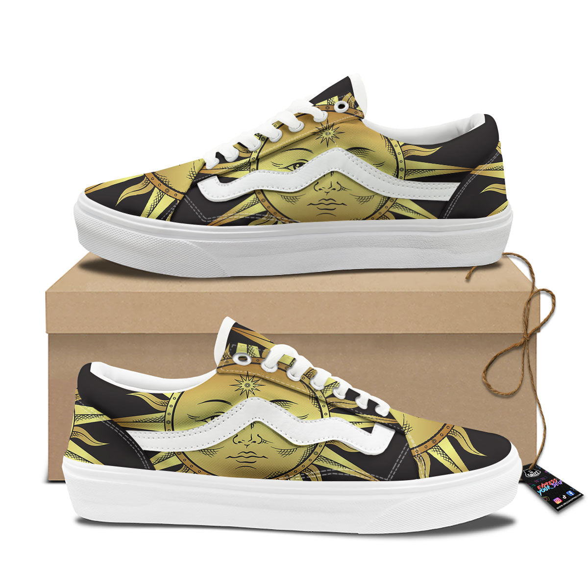 Celestial Sun Gold And Black Print Skate Shoes-grizzshop