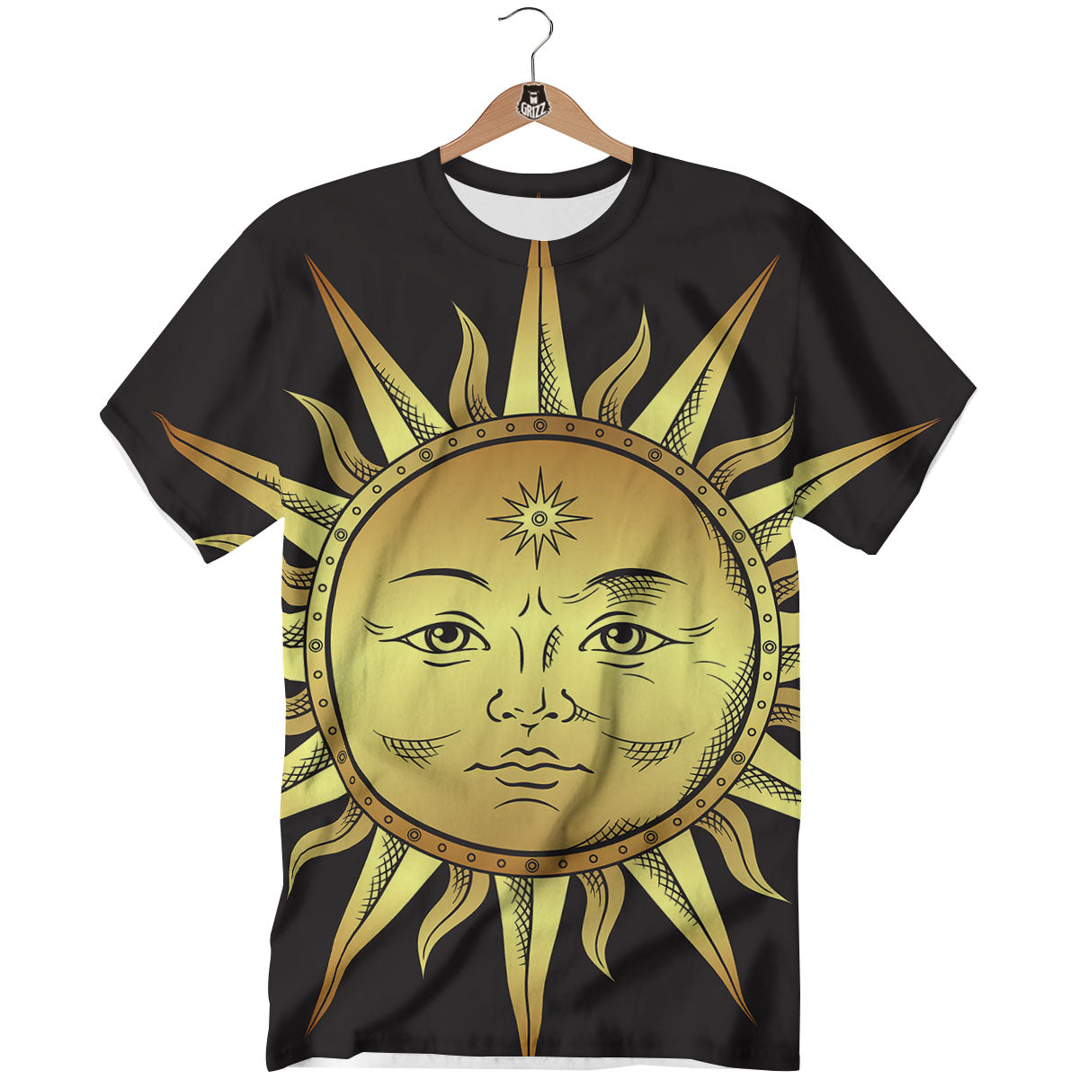 Celestial Sun Gold And Black Print T-Shirt-grizzshop