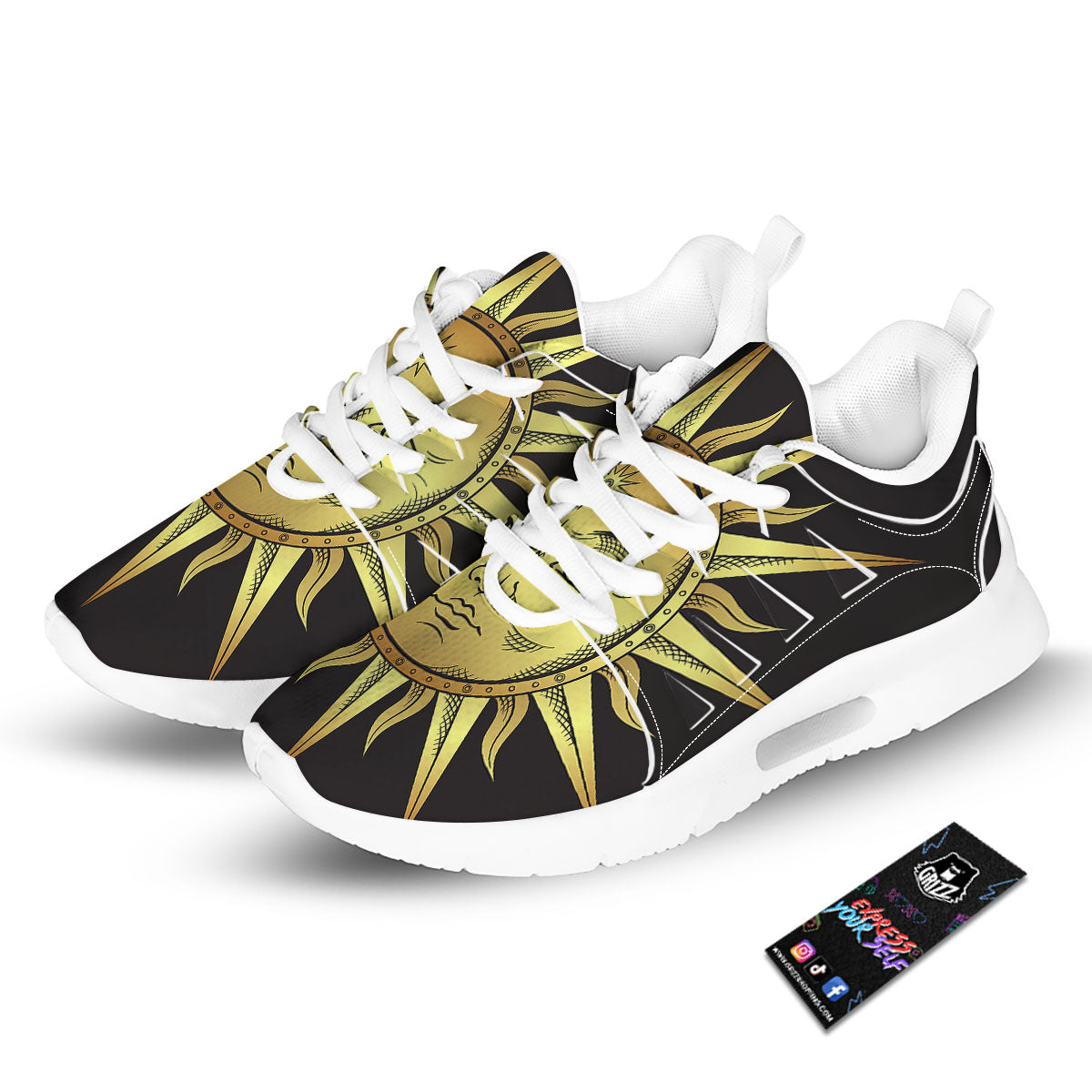 Celestial Sun Gold And Black Print Tennis Shoes-grizzshop