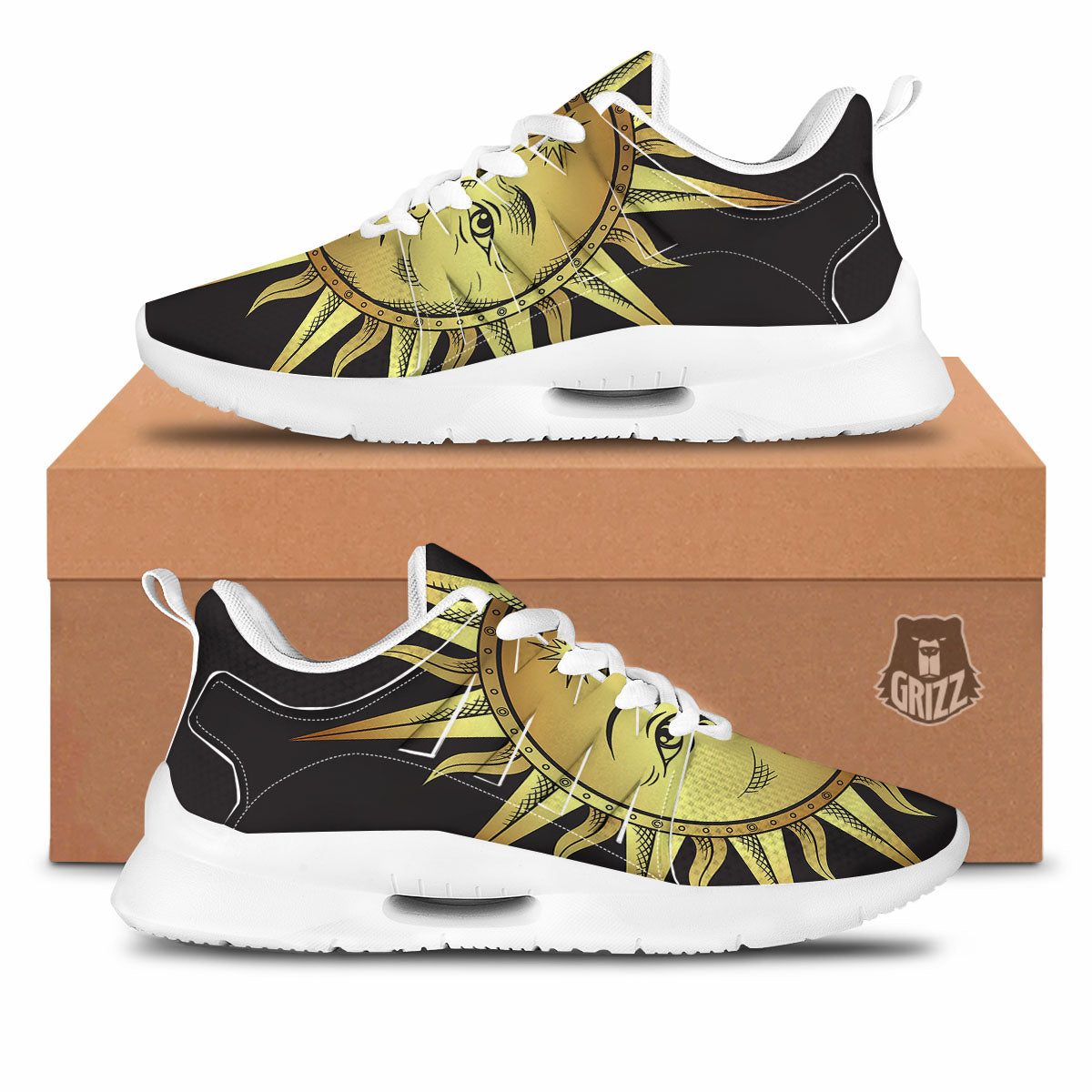 Celestial Sun Gold And Black Print Tennis Shoes-grizzshop