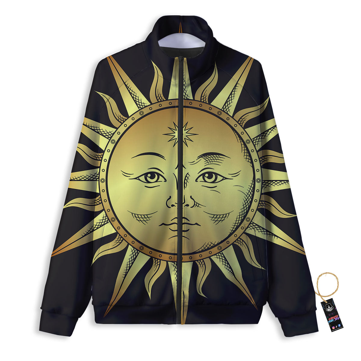 Celestial Sun Gold And Black Print Track Jacket-grizzshop