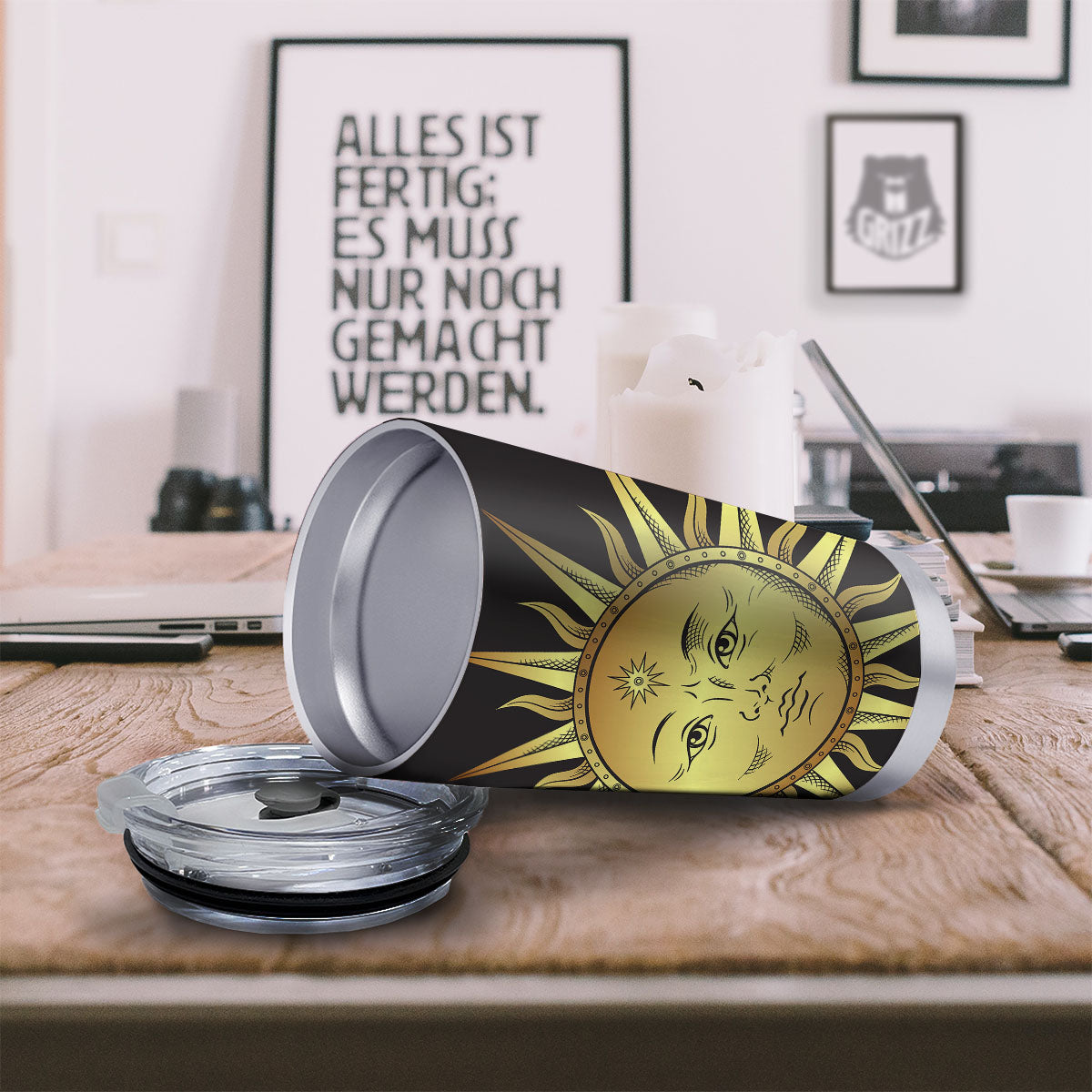 Celestial Sun Gold And Black Print Tumbler-grizzshop