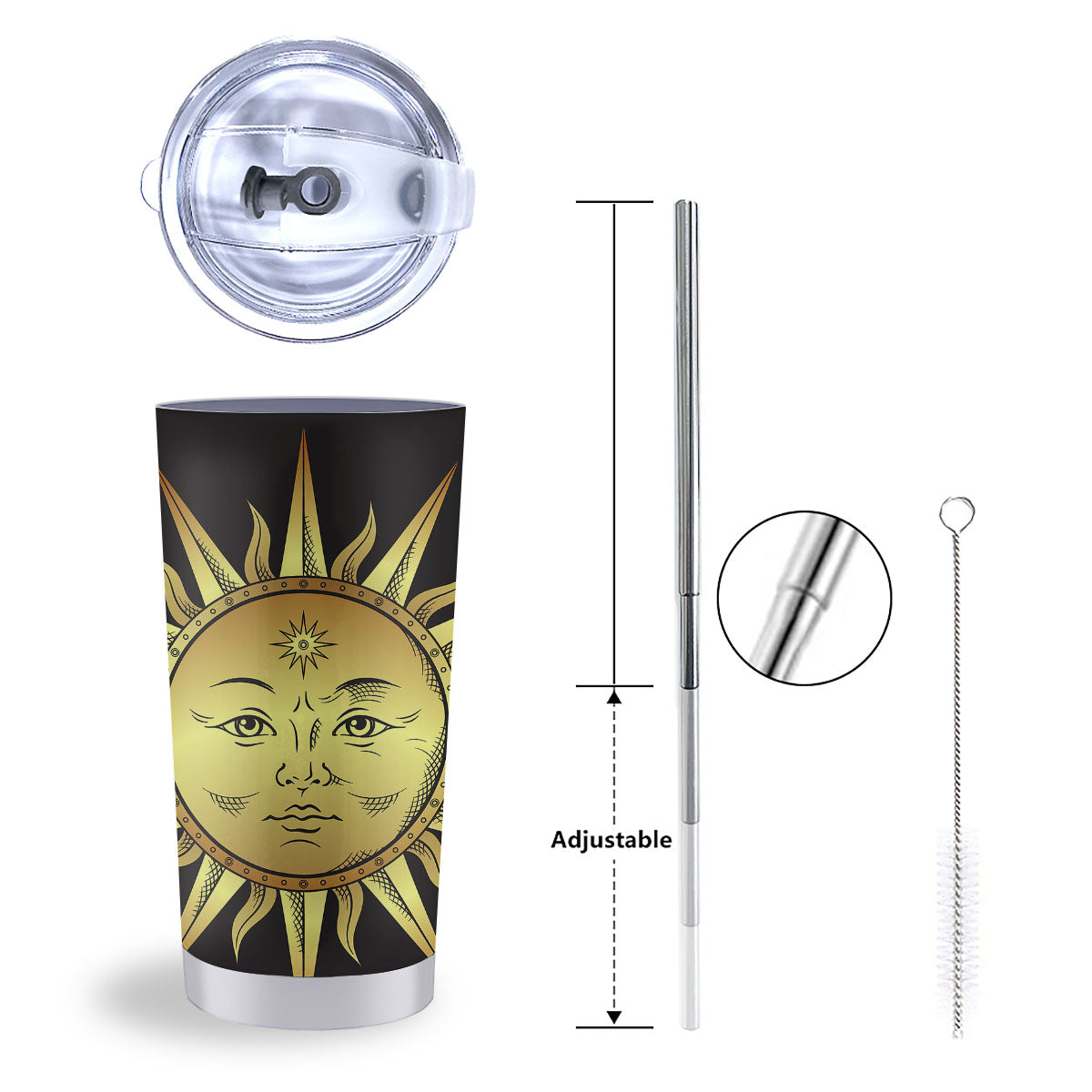 Celestial Sun Gold And Black Print Tumbler-grizzshop