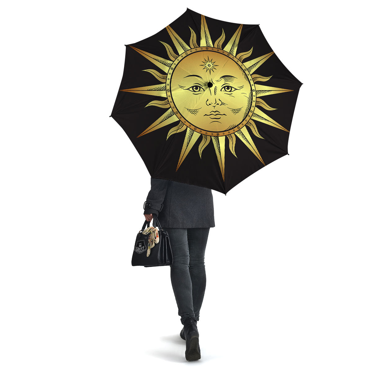 Celestial Sun Gold And Black Print Umbrella-grizzshop