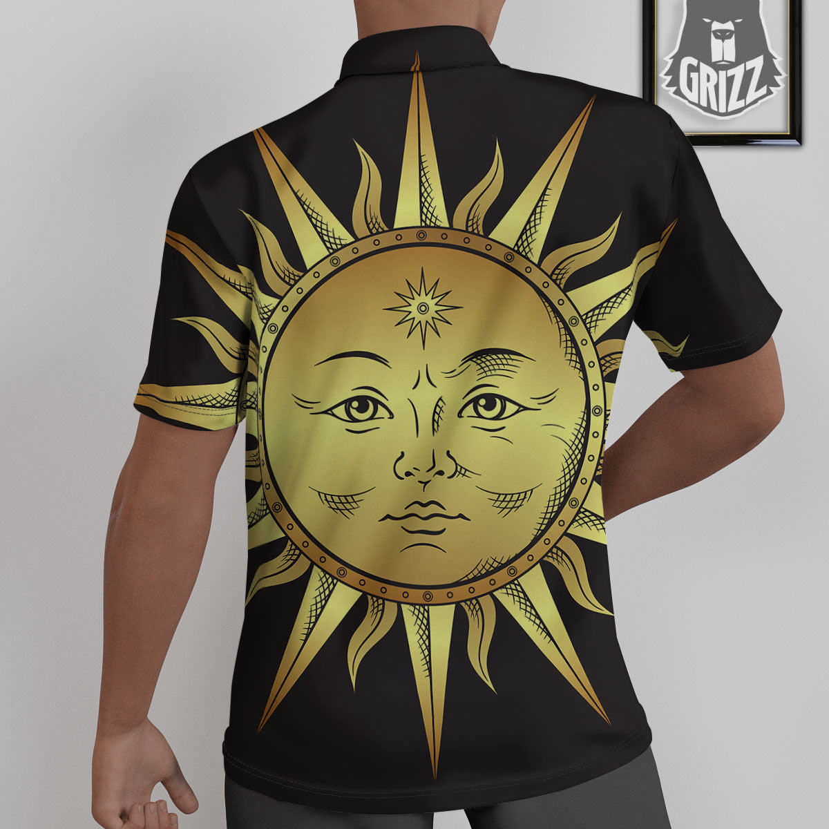 Celestial Sun Gold And Black Print Untucked Shirts-grizzshop