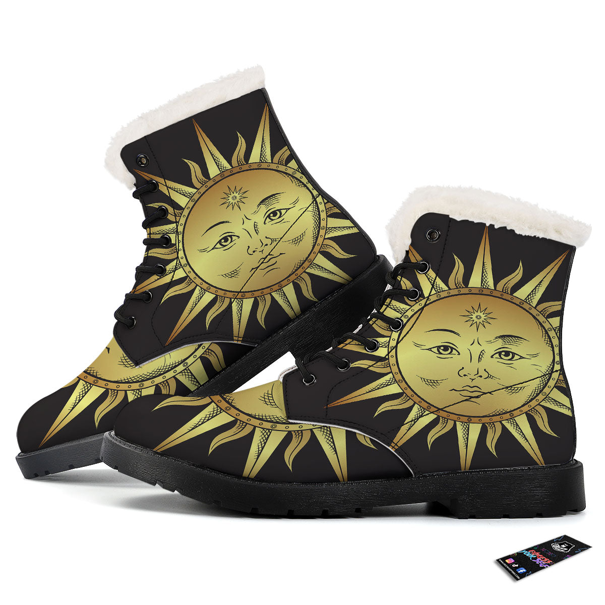 Celestial Sun Gold And Black Print Winter Boots-grizzshop