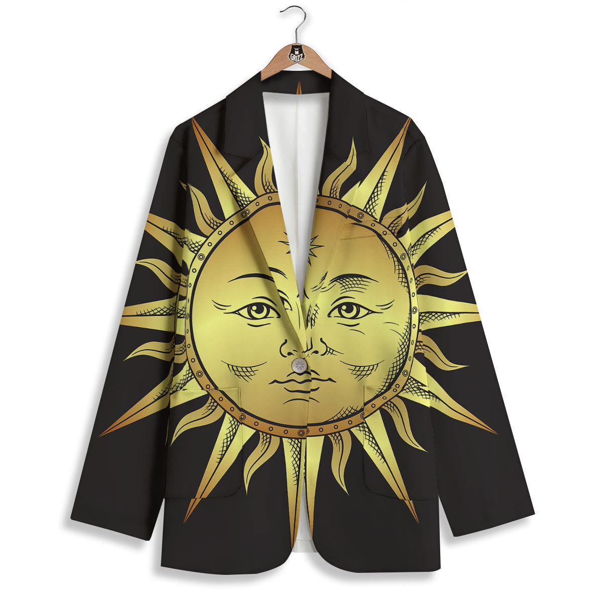 Celestial Sun Gold And Black Print Women's Blazer-grizzshop