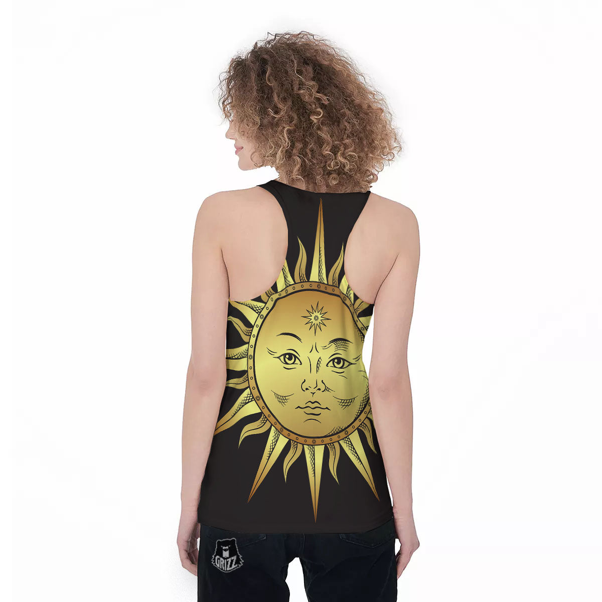 Celestial Sun Gold And Black Print Women's Racerback Tank Top-grizzshop